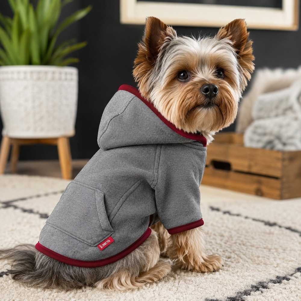 Reddy Dog Hoodie NWOT Sweatshirt‎ Gray Burgundy Fleece Lined Pet Jacket Small